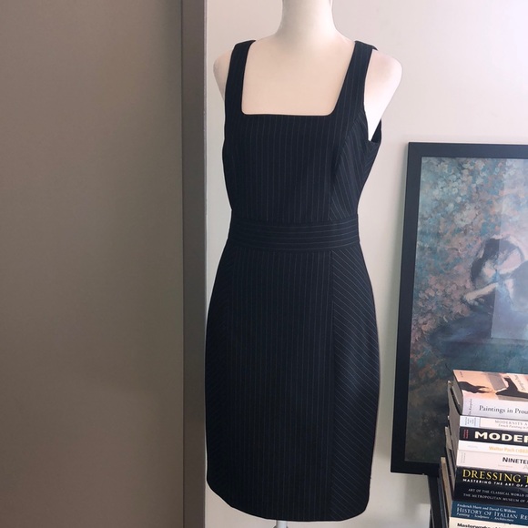 Banana Republic Dresses & Skirts - Banana Republic Pinstripe Scoop Neck Dress Black/White Fit & Flare